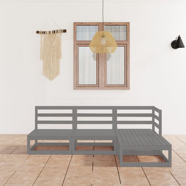 vidaXL Garden Lounge Set Grey Solid pine wood Medium Modular