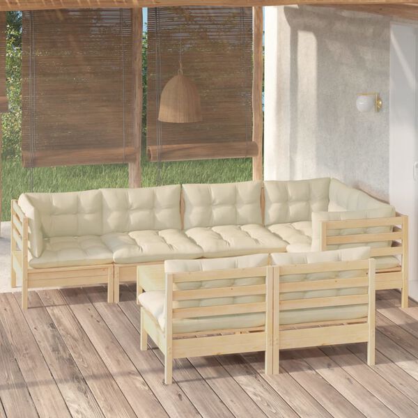 vidaXL Garden Lounge Set Cream, Pine Solid Pinewood, Polyester Medium