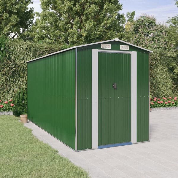 vidaXL Garden Shed Green Galvanized Steel 75.6 x 173.2 x 87.8 in