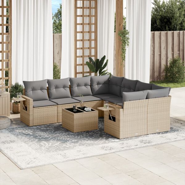 vidaXL Garden Sofa Set Beige PE rattan Large Adjustable Armrests