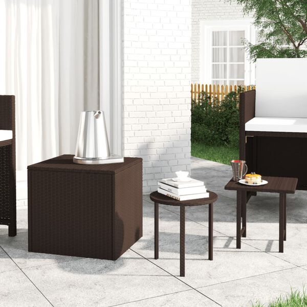 vidaXL Garden Side Table Brown PE rattan Small Stackable