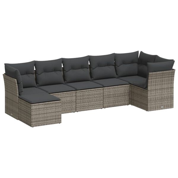 vidaXL Garden Sofa Set Gray PE rattan, Fabric, Foam, Cotton fiber