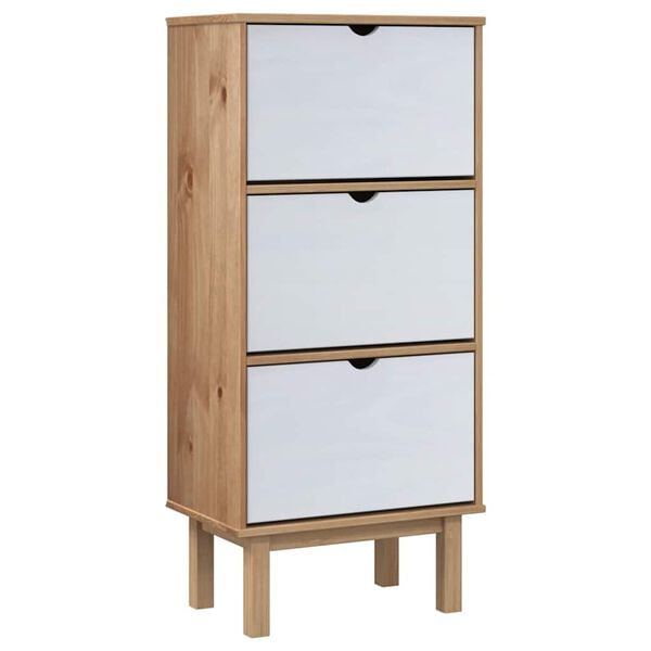vidaXL Shoe Cabinet Brown and White Solid pine wood and engineered wood