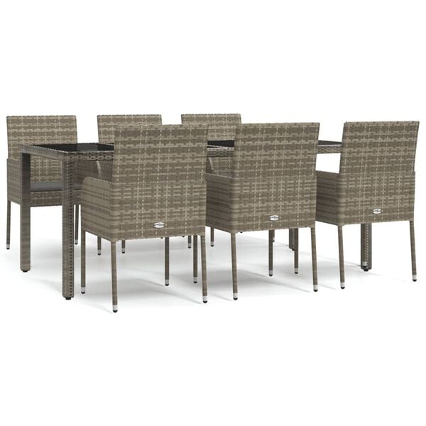 vidaXL Garden Dining Set Gray PE Rattan 7 Piece Set Modular