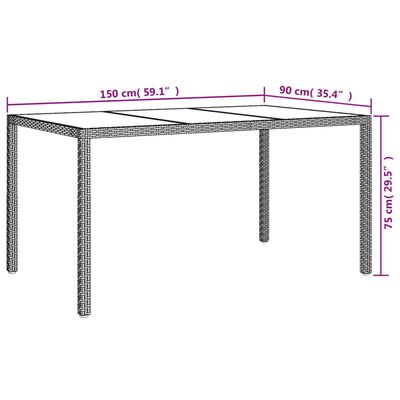 vidaXL Patio Table 59.1"x35.4"x29.5" Tempered Glass and Poly Rattan Black
