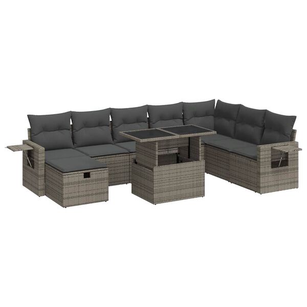 vidaXL Garden Sofa Set Grey PE rattan, powder-coated steel, tempered glass
