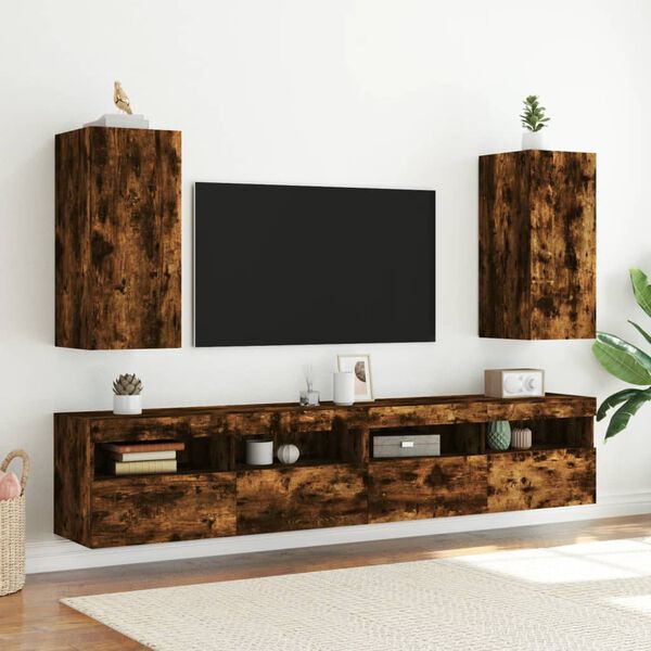 vidaXL TV Wall Cabinet Set of 2 Smoked Oak Engineered Wood Medium