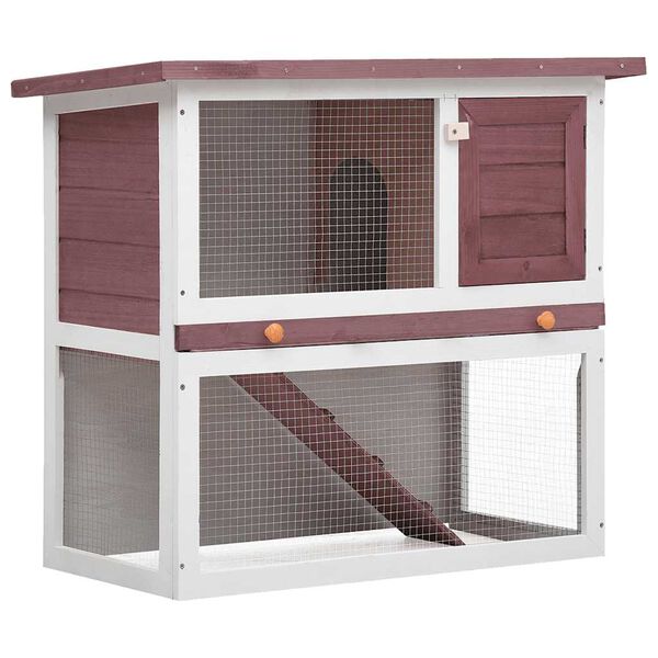 vidaXL Rabbit Hutch Brown and white Solid pine wood, plywood, iron wire mesh