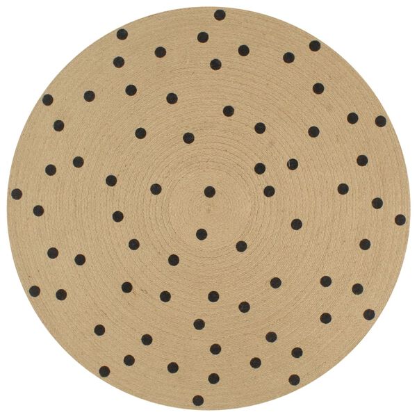 vidaXL Area Rug Natural and black polka dot Braided jute 35.4 in Diameter