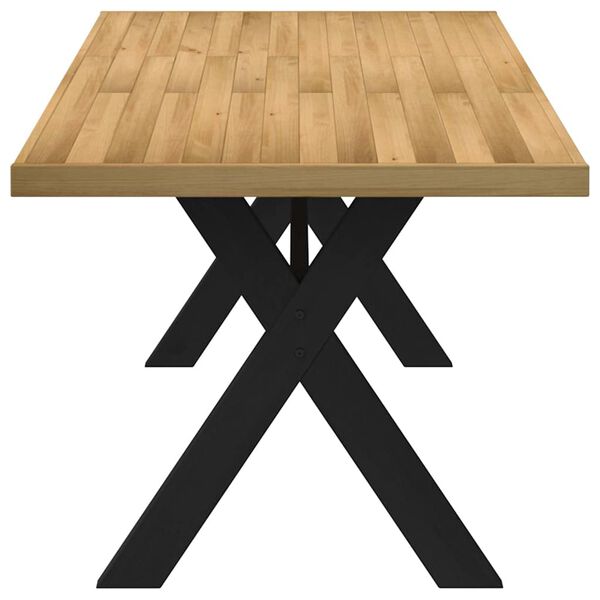 vidaXL Dining Table Natural Top, Black Legs Solid Pine Wood 70.9 x 35.4 in