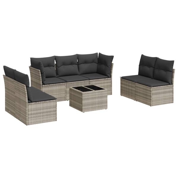 vidaXL Garden Sofa Set Light Grey Poly Rattan Medium