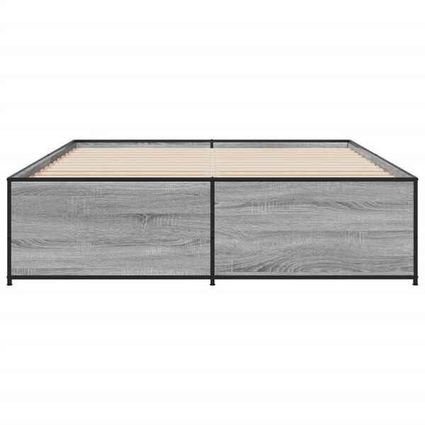 vidaXL Bed Frame Grey sonoma Engineered wood, Steel Double Minimalistic