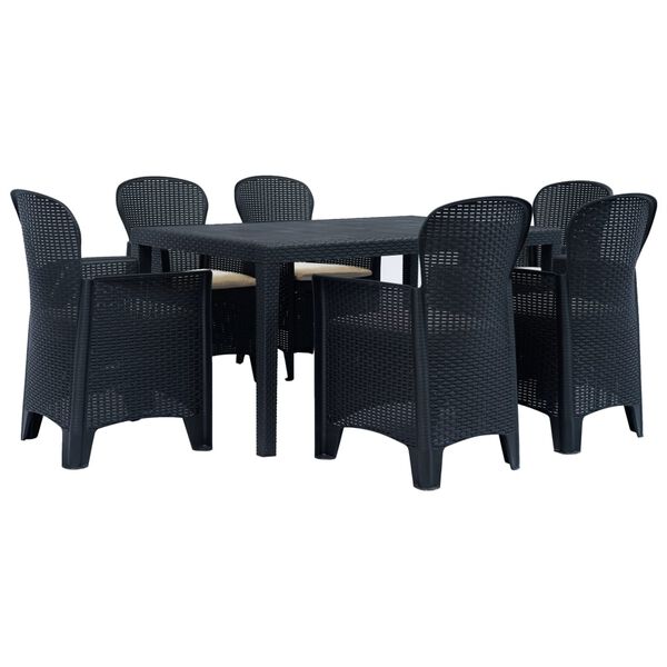 vidaXL Outdoor Dining Set Anthracite Plastic, Polyester (Cushions)