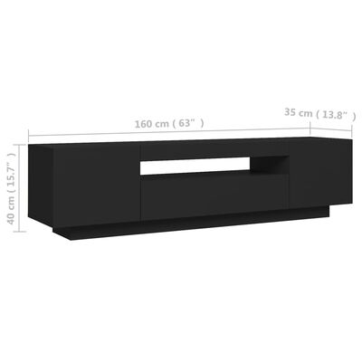 vidaXL TV Stand with LED Lights Black 63"x13.8"x15.7"