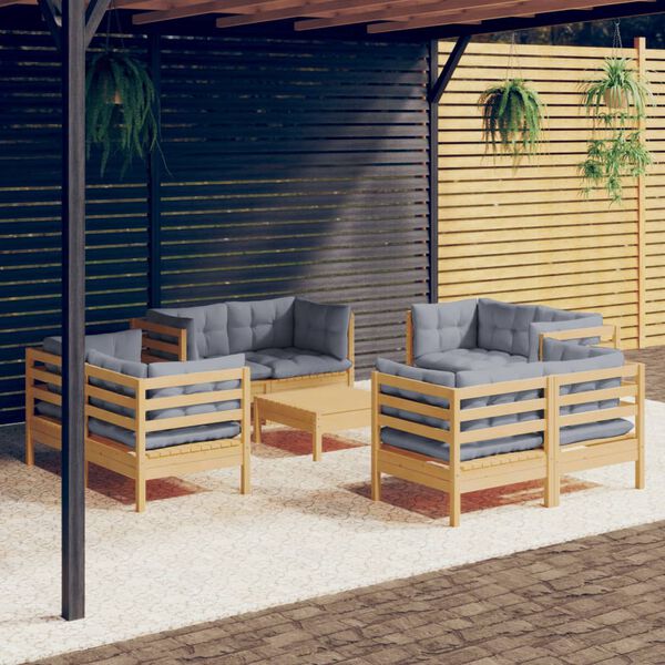 vidaXL Garden Lounge Set Grey Cushions Solid pine wood, 100% polyester