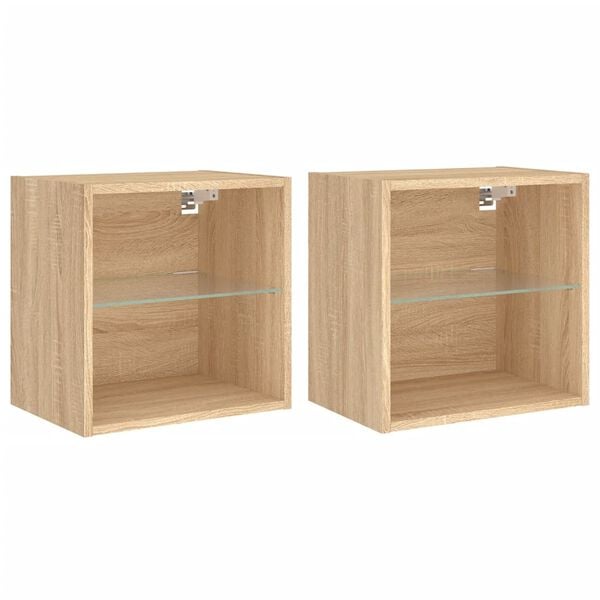 vidaXL Bedside Cabinet Set of 2 Sonoma oak Engineered wood, glass