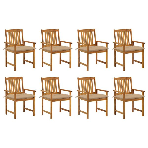 vidaXL Patio Chair Set of 8 Beige Solid acacia wood, fabric Medium