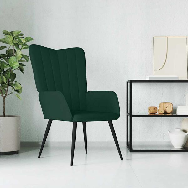 vidaXL Relaxing Chair Dark Green Velvet, Steel Medium Ergonomic