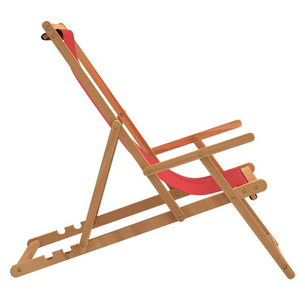vidaXL Beach Chair Red Solid Teak wood, Polyester Standard Foldable
