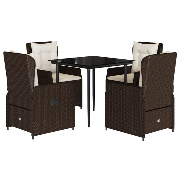vidaXL 5 Piece Patio Dining Set with Cushions Brown Poly Rattan