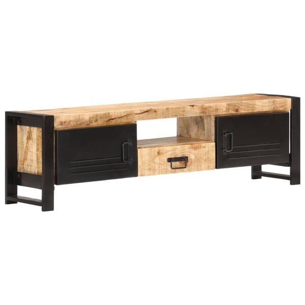 vidaXL TV Cabinet Brown and Black Rough Mango Wood, Iron