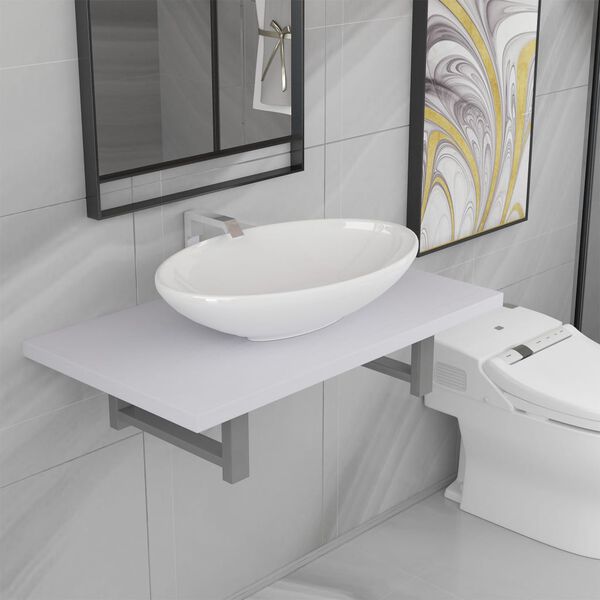 vidaXL Bathroom Furniture Set White Ceramic Medium