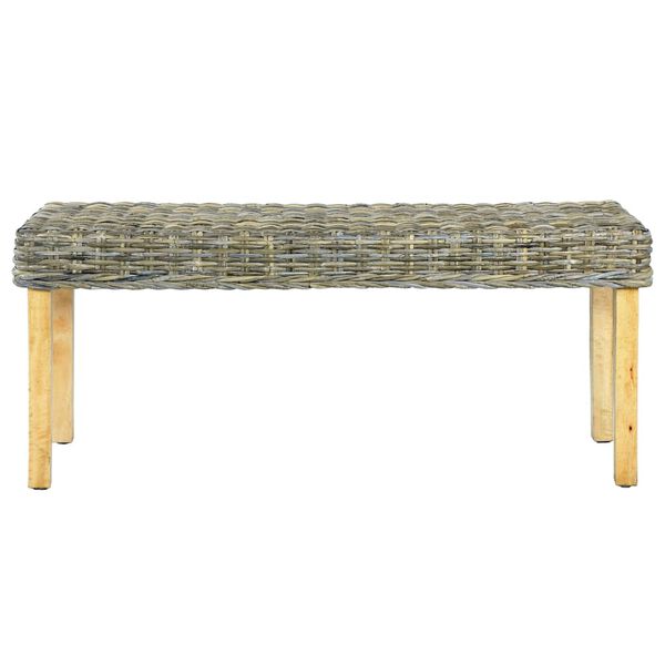 vidaXL Bench Natural Natural Kubu Rattan, Solid Mango Wood Medium