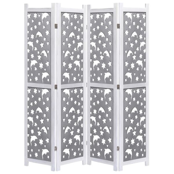 vidaXL 4-Panel Room Divider Gray 55.1"x65" Solid Wood