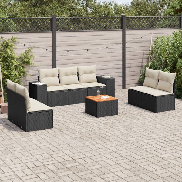 vidaXL Garden Sofa Set Black Poly Rattan 8-Piece Set Modular