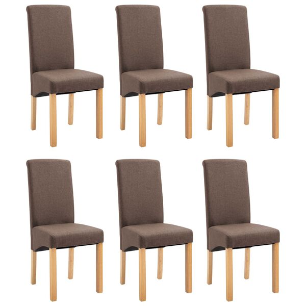 vidaXL Dining Chair Set of 6 Brown Fabric, Wood Ergonomic Dining Chair