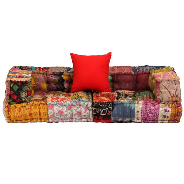 vidaXL Pouffe Multicolor Cotton, Foam, Polyester 2-seater Convertible