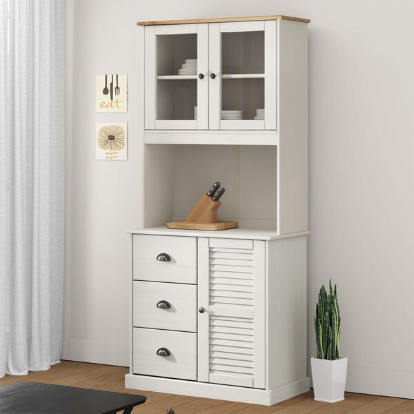 vidaXL Dresser Top White Solid pine wood, engineered wood, glass, metal