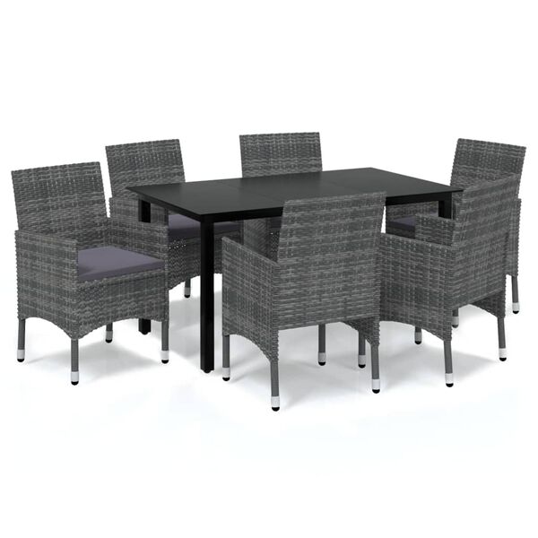 vidaXL Dining Set Grey Glass 7 Piece Seats Many Garden Dining Set