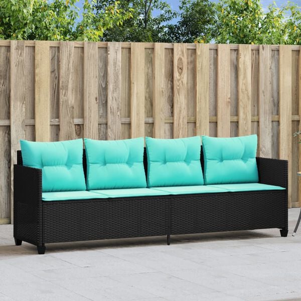 vidaXL Sun Lounger Black PE Rattan 80.3 x 21.7 x 27.4 in