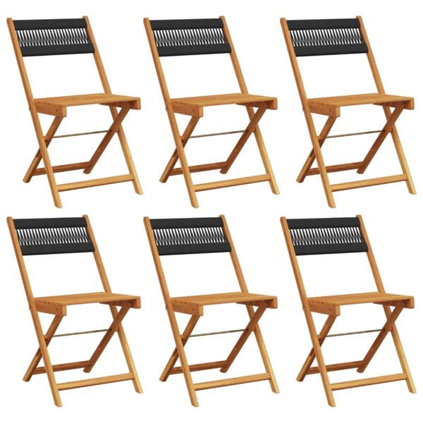 vidaXL Garden Chair Set of 6 Black Solid Acacia wood, Rope Medium