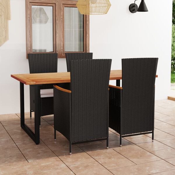 vidaXL 5 Piece Patio Dining Set with Cushions Poly Rattan Black