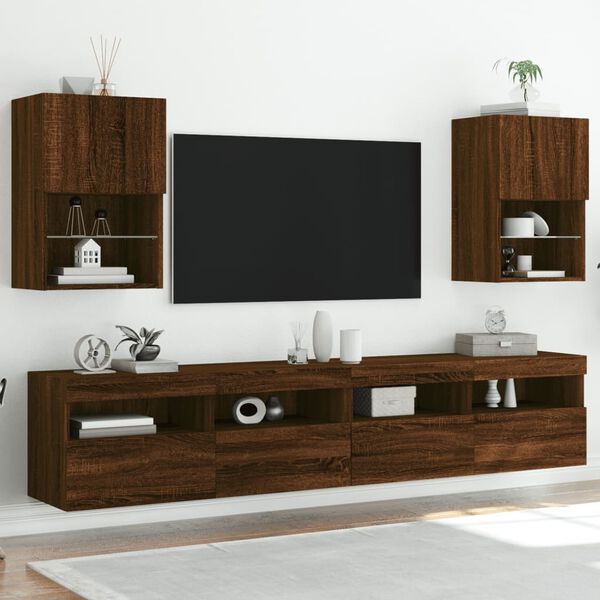 vidaXL TV Cabinet Set of 2 Brown Oak Engineered Wood 15.9x11.8x23.6 in