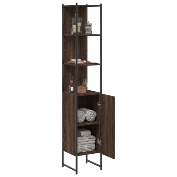 vidaXL Bathroom Cabinet Brown Oak Engineered wood Tall and Slim