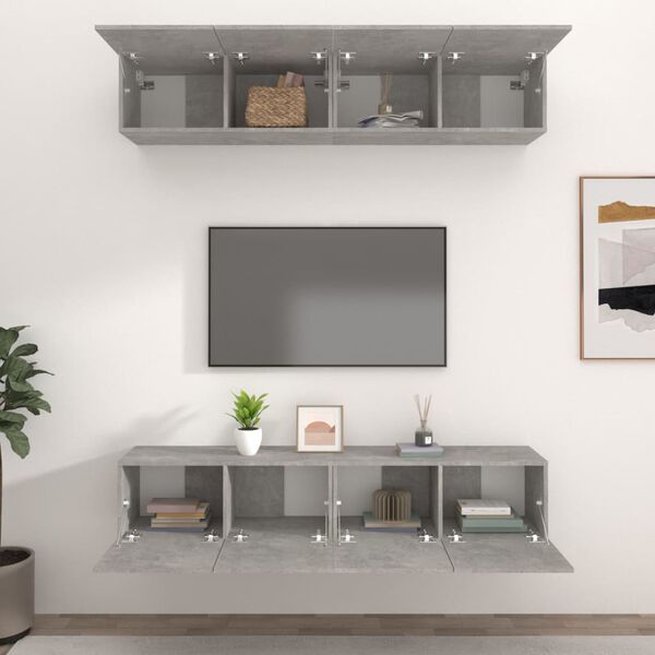 vidaXL TV Cabinet Set of 4 Concrete grey Engineered wood Medium