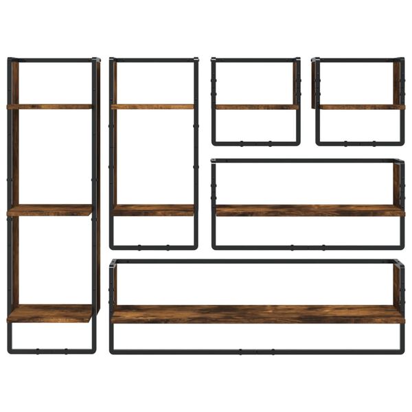 vidaXL Wall Shelf Set Set of 6 Smoked Oak Engineered wood, metal Medium