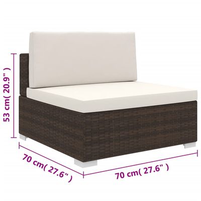 vidaXL Sectional Middle Seat with Cushions Poly Rattan Brown