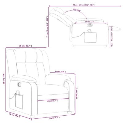Technical drawings with dimensions of recliner