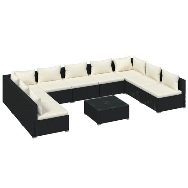 vidaXL Garden Lounge Set Black PE rattan Large Modular