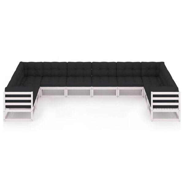 vidaXL Garden Lounge Set White Solid pine wood, 100% polyester fabric