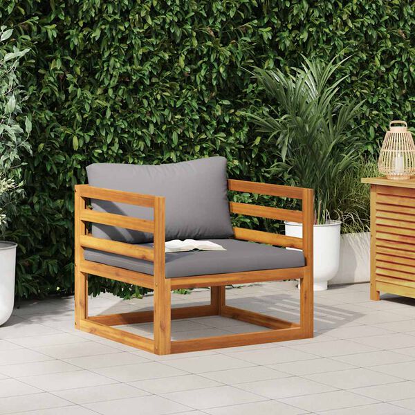 vidaXL Wooden Chair Dark Grey, Natural Wood Solid Acacia Wood Standard