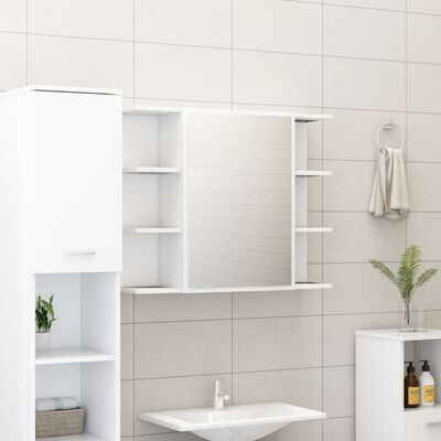 Wall-mounted bathroom vanity with integrated mirror and side shelves.