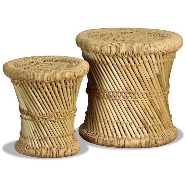 vidaXL Stool Set of 2 Natural bamboo and jute Bamboo and jute Set of 2