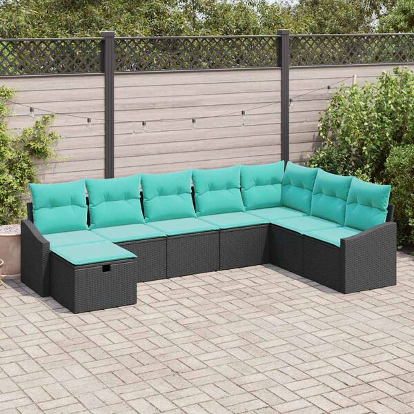 vidaXL Garden Sofa Set with Cushion 8 pcs Black Poly rattan