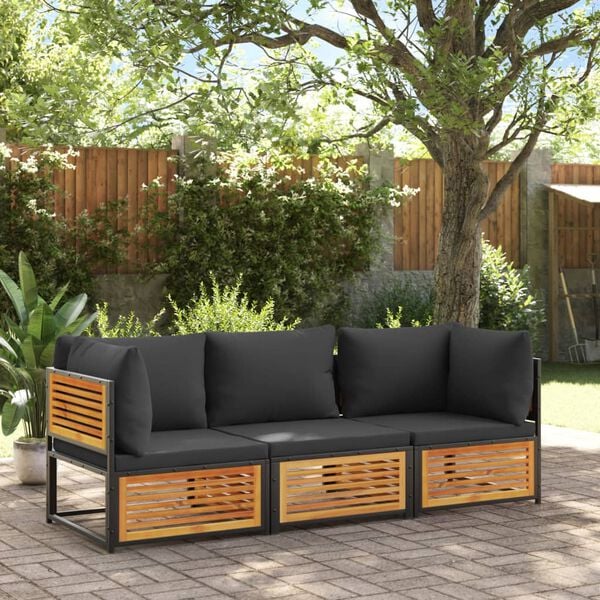 vidaXL Patio Sofa with Cushions 2-Seater Solid Wood Acacia