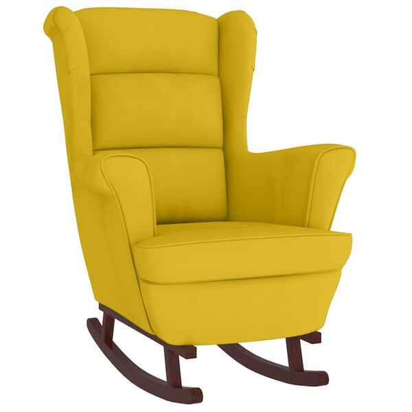 vidaXL Rocking Chair Yellow Velvet (100% polyester), solid rubber wood